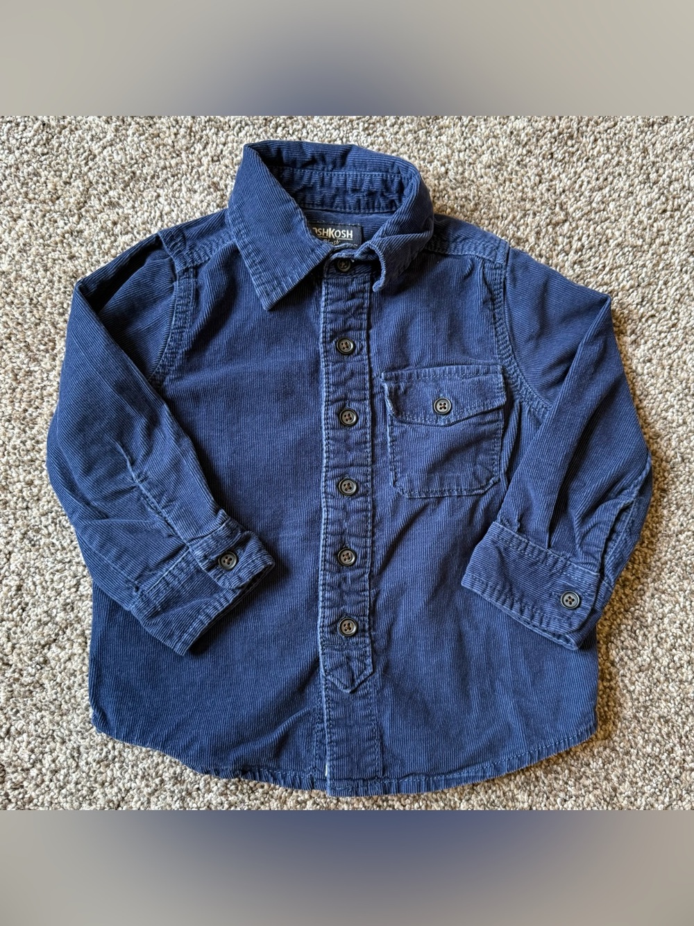 Oshkosh B’Gosh Toddler Boys Navy Blue Corduroy Long Sleeve Button Down 2T Fall